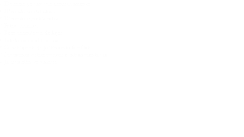 • Divorcio por mutuo consentimiento
• Divorcio contencioso
• Divorcio administrativo
• Patria potestad
• Reconocimiento de hijos
• Pensiones de alimentos
• Constitución de patrimonio familiar
• Sucesiones testamentarias e intestamentarias
• Jurisdicción voluntaria
 