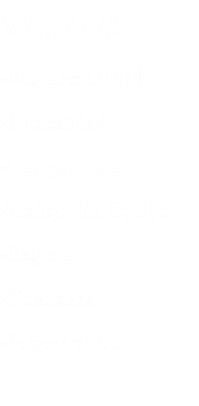 VALORES
-Responsabilidad -Honestidad -Compromiso -Trabajo En Equipo
-Respeto -Confianza
-Perseverancia 